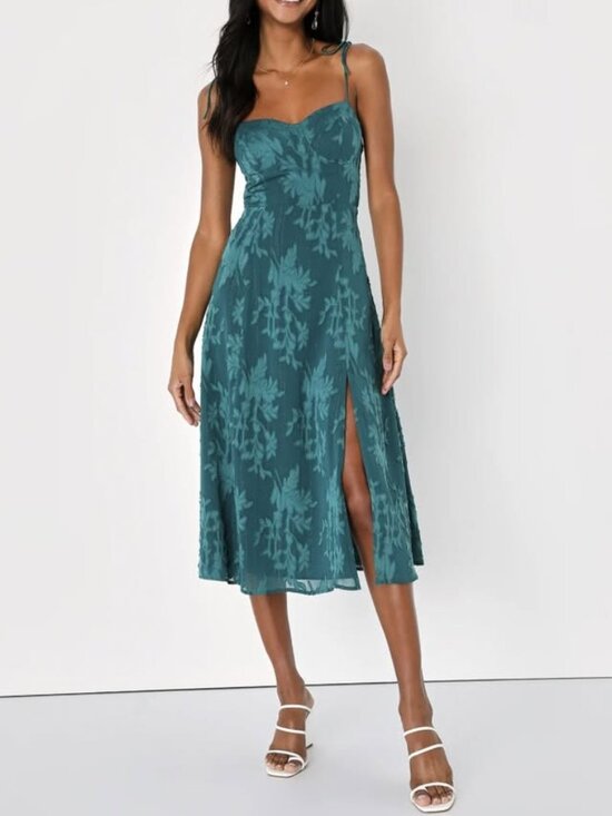 Lulus Dresses & Skirts - Lulus Loveliest Looks Jacquard Tie-Strap Midi Dress - Wedding Guest